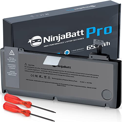 NinjaBatt - Batería A1278 A1322 para MacBook Pro de 13 (2009, 2010, 2011, 2012 años), Alto Rendimiento [76,56 W/11,6 V