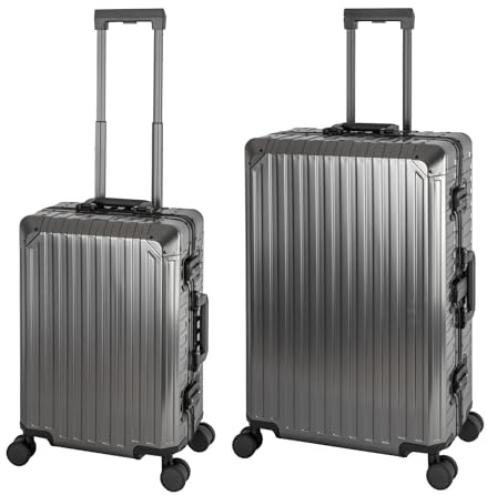 Travelhouse 100% Alu Reisekoffer 2teilig Graphit S-55cm & L-72cm Aluminumhartschalenkoffer Set 2X TSA Schlösser 4 Silent Move Doppelrollen