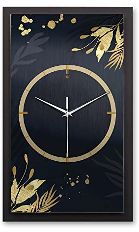 Kreative Feder 3D Designer-Wanduhr Gold & Blue in modernem Metallic-Look 50x30cm rechteckig analog lautlos ohne Ticken (Gold & Blue, leises Funkuhrwerk)