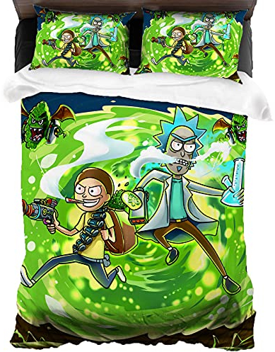 ANSSON Rick and Morty Bettwäsche-Sets,Rick Mikrofaser 1 Bettbezüge und 2 Kissenbezug,Kinder Schlafzimmer dekorative Bettwäsche (Single 135x200, Rick3)
