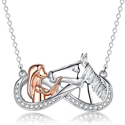 USEEDOVIA Mädchen Pferd Geschenke Infinite Kette mit Pferd Anhänger Infinity Damen 925 Unendlichkeitszeichen Unendlichkeit Halskette Rosegold Silberkette Damen für Pferdeliebhaber mit Geschenkbox