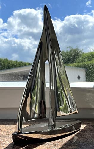 Dekoobjekt Segelschiff Skulptur Schiff Aluminium Silber Deko-Figur Objekt 31x20cm (Segelboot)