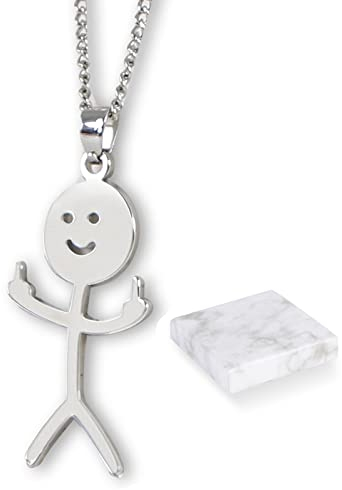 Sunwuun Lustige Doodle Halskette,Mittelfinger Kette,Funny Doodle Necklace,Personalisierte Smiley Halskette,Herren und Damen,Handgefertigtes Ketten-Schmuckgeschenk (Silber)