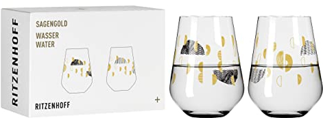 RITZENHOFF 3421002 Wasserglas 500 ml - Serie Sagengold Nr. 2, 2er Set mit Traubenmotiv, Echt-Gold - Made in Germany Schwarz, Gold