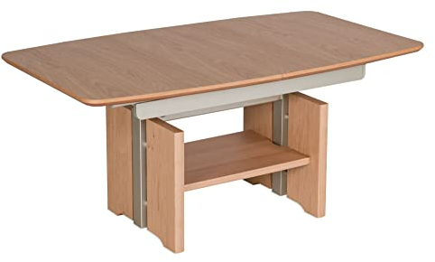 58 aufm Kessel Funktionstisch Caren höhenverstellbar und ausziehbar 120(160) x 70 x 54-73 Couchtisch massiv Wildeiche Bianco 16071