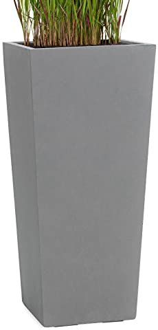 Pflanzwerk® Pflanzkübel Bodenvase Fiberglas Conic GRAU 80x40x40cm *Frostbeständige Blumenkübel* *Deutsche Premiumqualität* *Lotus-Effekt Imprägnierung*