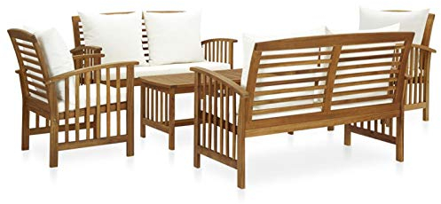 Yolola Holz Sitzgruppe, Gartenmöbel Holz,Balkonmöbel Holz, Gartenmöbel Set, 5-teilige Balkonmöbel inkl. Sitzpolster und Tisch, Terrassenmöbel für 6 Personen, für Outdoor Garten Terrasse Cremeweiß