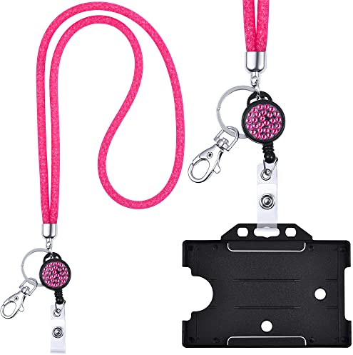 Kristall Lanyard PINK mit Ausweis Jojo + ID Kartenhalter schwarz Halskette Schlüsselband mit glitzernden Strasssteinchen Umhängeband