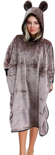 O³ Coperta con cappuccio, plaid con maniche, Coperta indossabile in pile, Felpa oversize, Blanket hoodie - Confortevole e morbido - Perfetto per le notti invernali sul divano (Grande, Marrone)