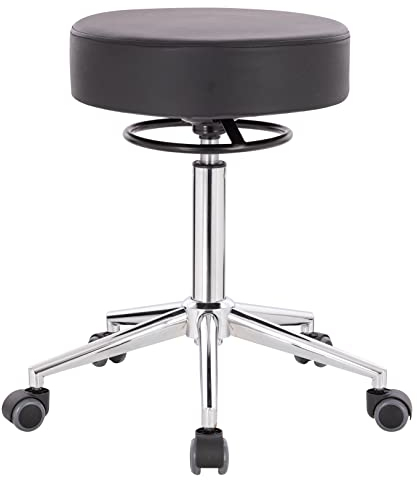 1stuff Profi Rollhocker Squash 40 Circle - ca. 53-73 cm Höhe - Drehhocker höhenverstellbar - Verstellring und Metallfuß - Praxis-Hocker und Arbeitshocker - Arzt-Hocker - Laborhocker mit Rollen Schwarz