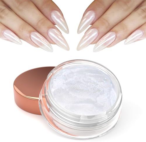Laza White Pearl Chrome Nail Powder, Glazed Donut Metallic Mirror Effect Pigment, Aurora Nail Glitter Fairy Dust Gel Nail Art Supplies Nail Techs, Resin Craft – Misty Silver