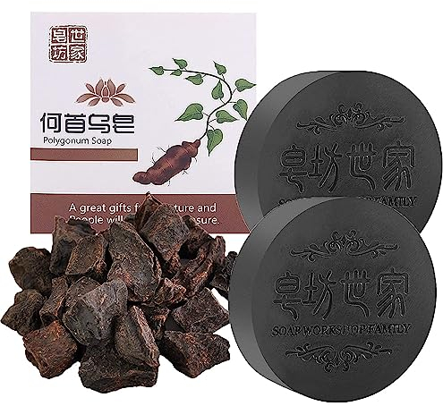 Polygonum Multiflorum Shampoo Soap, Natürliche Polygonum Haarseife, Schwarzes und Dickes He Shou Wu Shampoo Seife, Fördert Das Haarwachstum Und Verhindert Haarausfall Gegen Graue Haare (2 Stöcke)