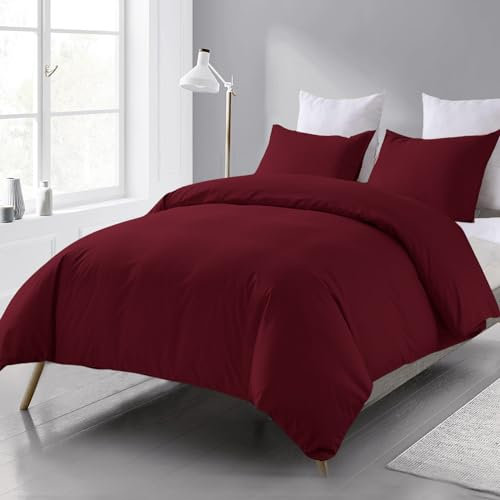 Beqnat Bettwäsche 200x220 Rot - Weich Bettwäsche-Sets Bettbezug 200x220 Kissenbezug 80x80 2er Set aus Mikrofaser mit Reißverschluss