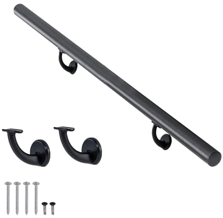 Modernes Aluminium-Handlauf-Set, Handläufe für Innentreppen, Deck, Neigung, Wandmontage, Treppengeländer, Zinklegierungs-Halterungen im Lieferumfang enthalten, mattschwarz beschichtet, Aluminiumrohr