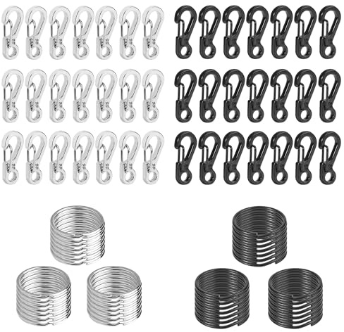 Lot de 84 Mini Clip mosquetón para Mochila Ganchos,Mini Mosquetón de Metal | Mosquetones Llaveros Extraíble para Escalada Senderismo Viajes al Aire Libre(Negro/Plata)