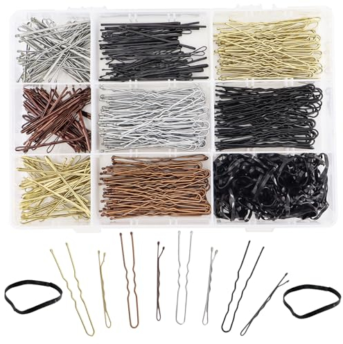 alwaiiz 420 Pièces Épingle à Cheveux, Inclure 160 Pince Chignon + 160 Epingle a Cheveux en U + 100 Petit Elastique Cheveux, Ondes Métalliques Epingle Chignon Kit avec Boîte de Rangement