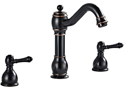 Drei-Loch-Wasserhahn for Waschbecken, Badezimmer-Wasserhahn 8 Zoll, Badezimmer-Waschtisch-Wasserhahn mit Doppelgriff, Badezimmer-Armaturen for Waschbecken 3-Loch Retro, Antik (Color : Black B)