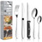 30 Piece Cutlery Sets with 6 Piece Steak Knives, Stainless Steel Silver Cutlery Flatware Set, Dinnerware Fork Knife Spoon Set Service for 6, Mirror Finished & Dishwasher Safe