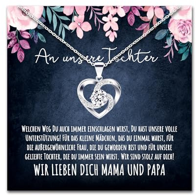 Geschenk für Tochter Herz Halskette Geschenke für Frauen Tochter Mädchen Kette mit personalisierter Karte und Geschenk Box zum Geburtstag Hochzeit Weihnachten (Premium Box - Herz V2)