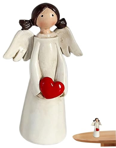 Kleine Engelsfiguren, kleine Engelsfiguren, Harz Angel Statuen mit Herz, 3,7 Zoll Engel Geschenke für Frauen Mädchen, Sammlergelendekor für Heimtischdekor 2