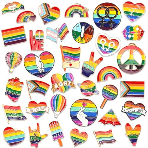 DTOFOOT 36 Stück Regenbogen-Emaille-Broschen, gemischt, für Kleidung, Rucksack, Schmuck, Hut, Jacke, Dekoration, Regenbogen, Small