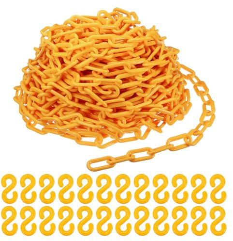 PATIKIL Cadenas de Plástico, 100 Pies de Cadena de Barrera de Seguridad de 2 Amarilla para Control de Multitudes, Hilas, Estacionamiento, Vallas, Puertas, Conciertos