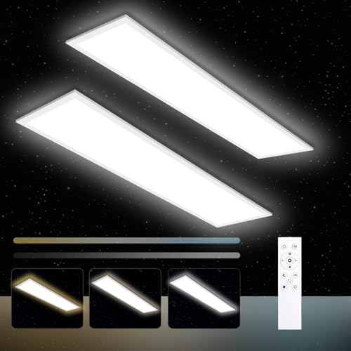 Oraymin 2 er Deckenlampe LED Panel Dimmbar 120x30cm mit Fernbedienung, 40W Deckenleuchte Panel Deckenbeleuchtung, Speicherfunktion, 3000K-6500K Tageslichtlampe für Küche Wohnzimmer Büro