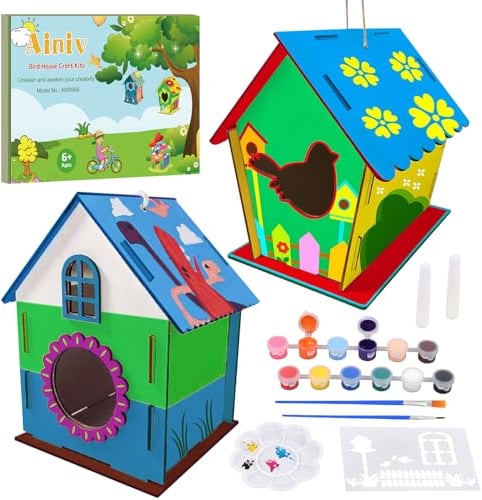 Ainiv 2 Pièces Maison D'Oiseau Bricolage Kit, Kit de Construction de Nichoir à Oiseaux pour Enfants à Construire et Peindre, Loisir Creatif Activités Manuelles pour 3+ ans Enfant Garçons Filles