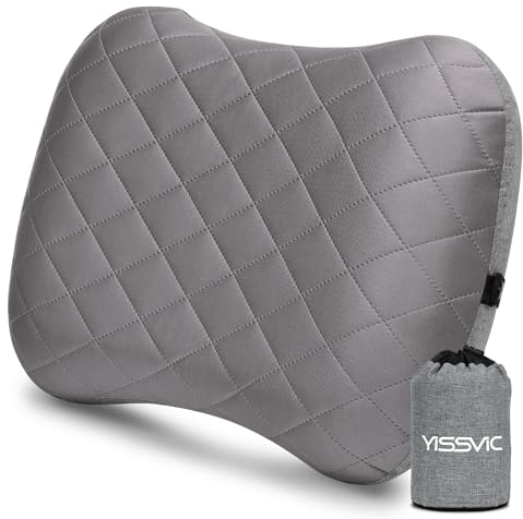 Yissvic Aufblasbares Kissen Camping Kissen Reisekissen Nackenkissen Ultraleicht mit Abziehbarem Kissenbezug für Camping Wandern Outdoor Grau