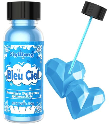 Paillettes Comestibles, 40g Liquide Colorant Alimentaire Paillette Alimentaire Peinture, Liquide Paillette Alimentaire pour Gateau, Cocktail, Gâteaux, Biscuits, Bonbons, Boissons-Bleu Ciel