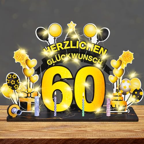 60 Geburtstag Mann Frau,Geldgeschenke Geburtstag Geburtstagsgeschenk Geschenke für Männer Frauen 60 Jahre Holz-Schild mit LED Lichterkette 60.ter Geburtstag Geschenke zum 60 Geburtstag Deko Mann Frau