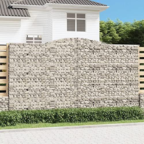 Iiaky Gabione mit Hochbogen 400x50x220/240 cm Verzinktes Eisen WasserzapfsäUle Garten Pflanzsteine Beton Garten Stapelbar Gabionen Zaun Gabionen ZaunGabionen