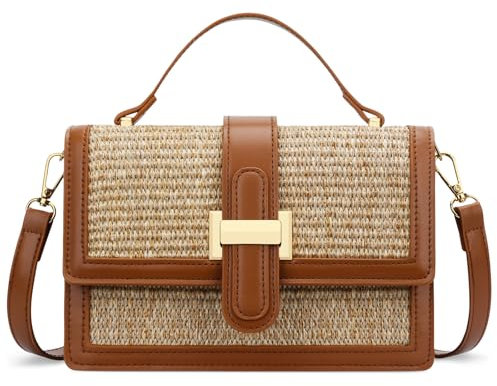 KKXIU Top Handle Straw Crossbody Bags for Women, Summer Straw Purses and Handbags Shoulder Clutch Beach Bag, A-brown