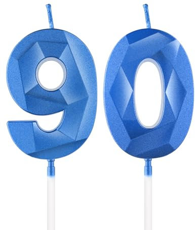 Royal Blue 90th Birthday Candles, 3D Number 90 Candle for Cake, Women Men 90th Birthday Decorations, Sapphire Candle Topper Blue Cake Decorations for Birthday Party Wedding Anniversary Supplies