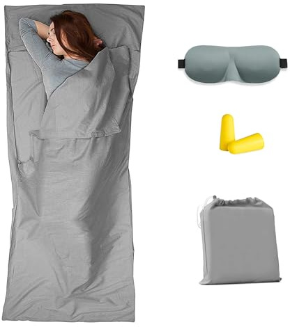 Sleeping Bag Liners Camping Sheets, Travel Sheet Hostels, Hotels Lightweigh Sleeping Bag With Eye Mask and Earplugs