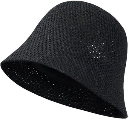 Zkydhbd Hut, handgefertigt, einfarbig, handgewebt, Glockenhut, gehäkelter Hut für Musikfestival, stilvoller Glockenhut, Fischerhut, Schwarz , 41