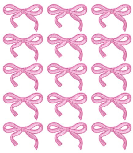 15pcs Bow Patches, Cute Embroidered Iron on and Sew on Patches Pink Bow-Knot Embroidery Appliques for Clothing Bags Jackets Jeans DIY Accessory Decoration