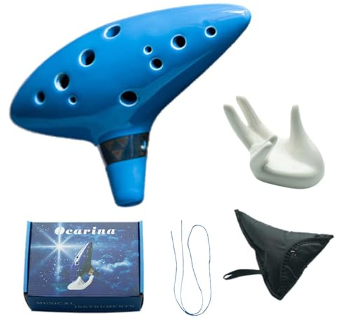Ocarina,ocarinadecerámica Zelda,InstrumentoOcarina,OcarinasdeCerámica,Ocarina12 Agujeros,Viene con reposamanos, funda protectora, cuerda, cancionero, para principiantes (azul cielo)