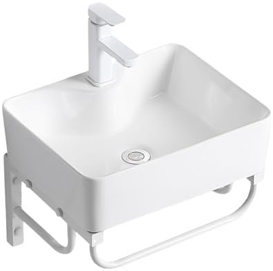 YYUINU Lavabo De Baño De Pared con Toallero, Lavabo De Pared Moderno, Lavabo para Baños Pequeños Lavabo De Pared, Blanco,40x30cm