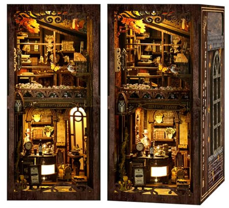 UINOFER Holz Book Nook Kit, Miniatur Puppenhaus Haus, Miniatur Kit 3D Holzpuzzle Buchstützen aus Holz, Modellbausätze für Erwachsene Teens zum Bauen (Serenity Coffee House)