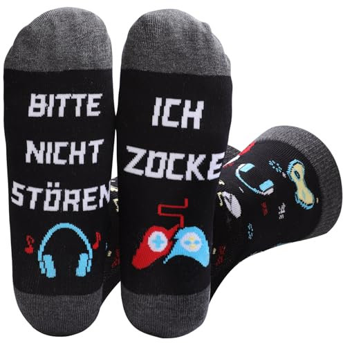 Gaming Lustige Socken Herren mit Sprüchen, Personalisierte Geschenke für Männer, Geburtstagsgeschenk Männergeschenke, Partner Jahrestag Geschenk für Ihn, Socks Geschenk für Freund Gamer Pärchen