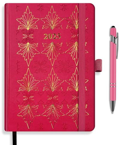 BELIAYAS A5 Kalender 2025, Terminkalender 2025, Buchkalender Hardcover, 12-Monate-Kalender (Jan.2025-Dez.2025) mit 1pcs Kugelschreiber(1.0mm), 1 Tag 1 Seite, 201 Seiten, Magenta