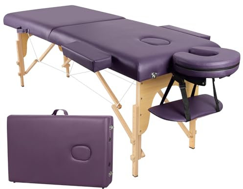 Eccellensedie Table de Massage Pliante Professionnelle - 2-Zone Bois Table Massage Portative pour Spa et Physiothérapie Tatouage (Violet)