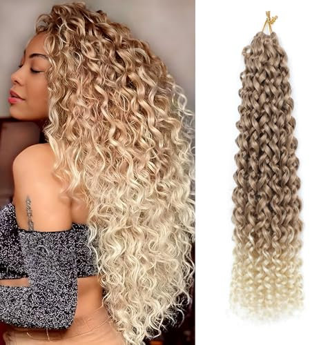 8 Packs GoGo Curl Crochet Hair 18 Inch Long Curly Crochet Hair for Women Beach Curl Water Wave Deep Twist Crochet Braids Synthetic Braiding Hair Extensions (T27/613#, 18 Inch(pack of 8))