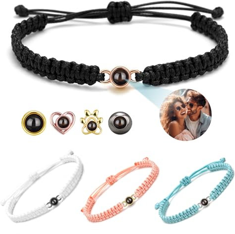 BEXOA Bracelet Photo Personnalisé - Bracelets Photo Cercle avec Image à l'intérieur, Cadeau Anniversaire Saint-Valentin Personnalisés Pour Femme/Homme/Amis (Unique)