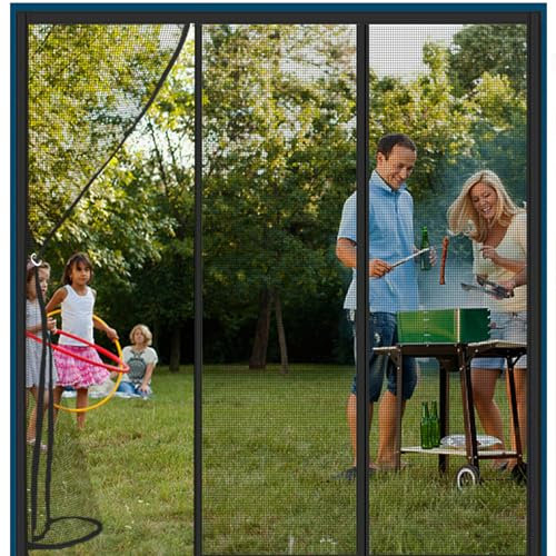 Alwayswhy Puerta de Malla Magnética, Mosquitera Puerta Magnetica, Mosquitera Con Cierre Magnético, Mosquitera Magnética De Doble Apertura Mosquitera, Negro, 300(100/100/100) x250cm