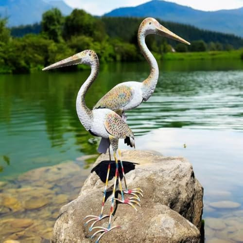 Gartenfiguren groß Tiere – 2er Set handgefertigt, wetterfeste Gartendeko 96 cm