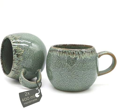 Miyuniq Kaffeetassen Set | 2 x 400 ml | Cappuccino Tassen | Handgefertigte Premium Qualität | Steinguttasse | Kaffeebecher | Tassen Set | Teetassen
