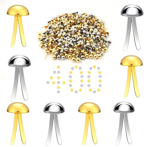 TOPCZY 400 Stück Papierverschlüsse, 8mm x 19mm Metall Bunte Brads, Dekorative Musterbeutelklammern, Runde Scrapbooking Brads, Plattierte Rundkopfklammern, Mini Stempel Brads für Schule Büro Basteln