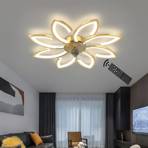 KAIRRY Intelligent Frequency Conversion Fan Light 40W LED dreifarbige Temperatureinstellung + 6-stufiger stummer Deckenventilator gold/schwarz/weiß optional für Wohnzimmer, Schlafzimmer und Esszimmer(